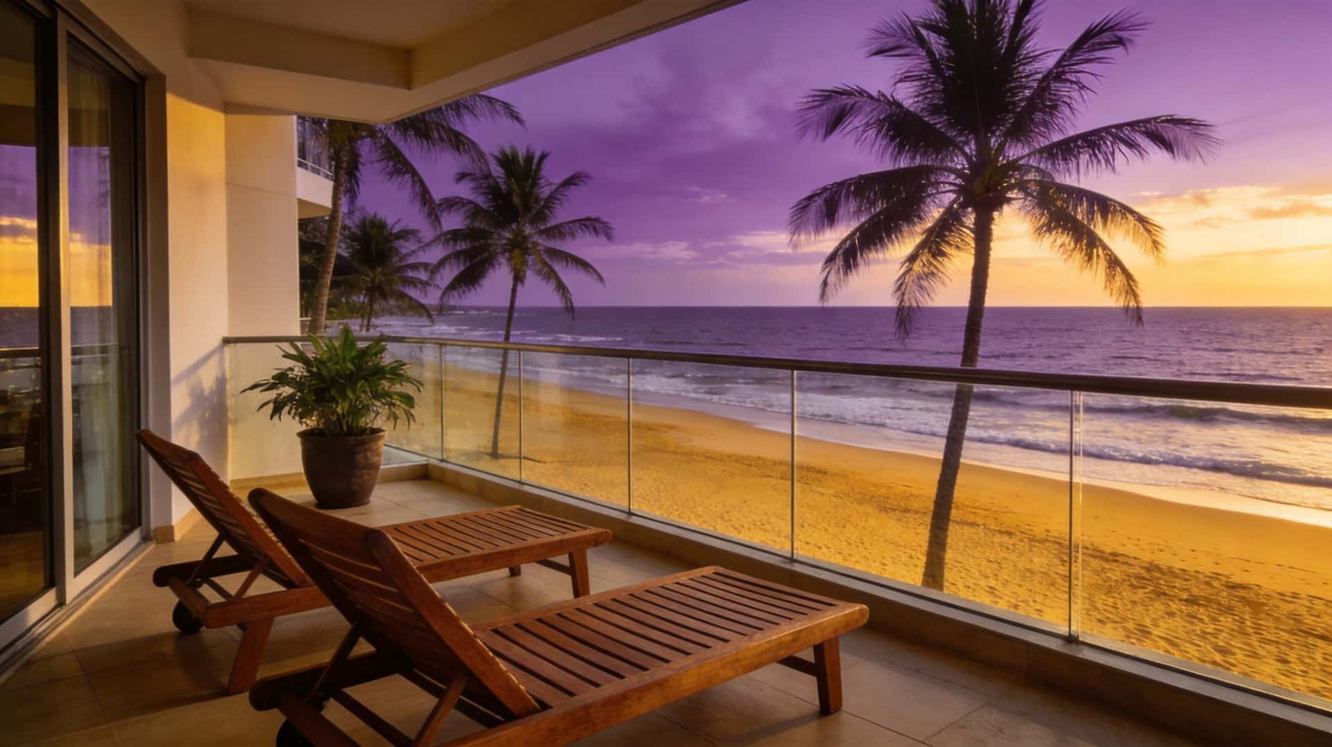 Private condo balcony overlooking the Atlantic at sunset