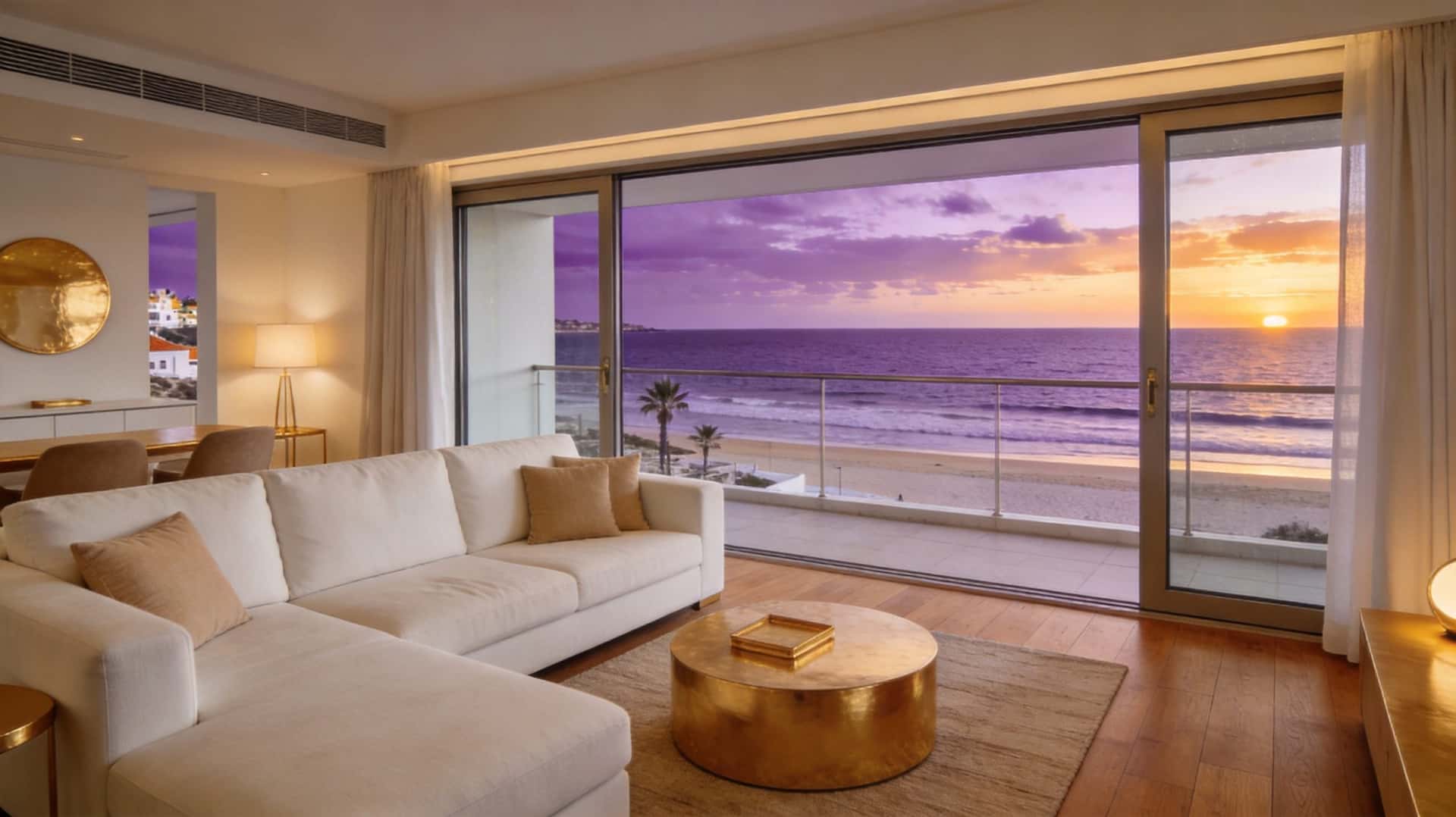 Bright condo living room with ocean view